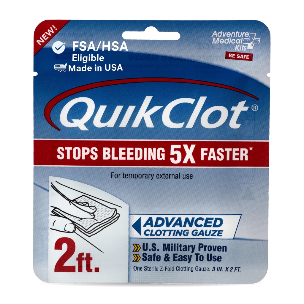 Adventure Medical Kits QuikClot Gauze - Acil Yaşam veya Afet için Esnek Hemostatik Tıp Gauze Kits & More - Durs Bleeding Fast with Kaolin - 3" x 24"