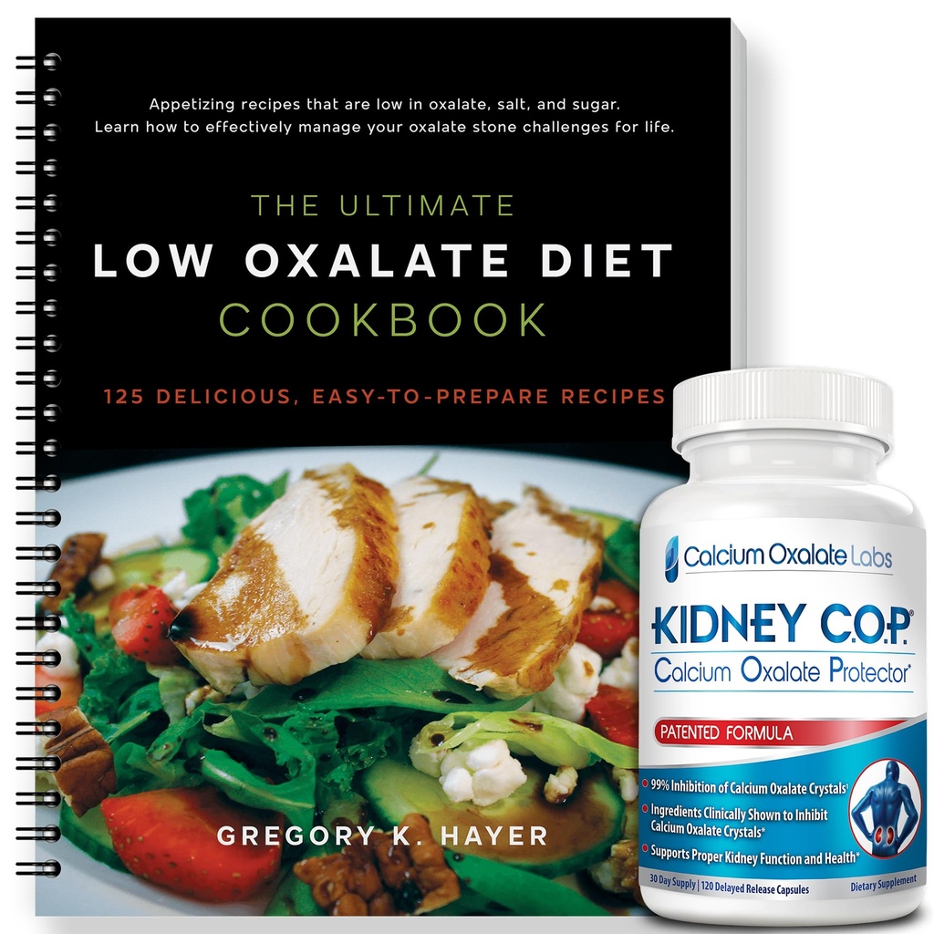 KIDNEY C.O.P. Food Oxalate Protector 120 Capsules, Patentli Kidney, Recurrence (Starter Pack - (120 Caps) ve 1 Ultimate Low Oxalate Diyet Cookbook) için destek