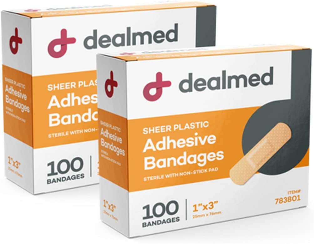 Dealmed Sheer Plastik Esnek Bantları - 100 Count (2 Pack) Sigara içilmeyen Pad, Latex Free, Yara Bakımı İlk Yardım Kit, 1" x 3"
