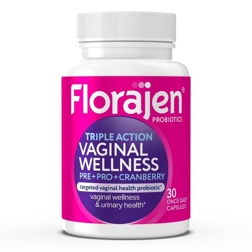 Florajen Women's Triple-Action Probiyotik, Prebiyotik + Probiyotik + Cranberry for Vaginal, Digestive, & Immune Support - Fast-Acting - Klinikly-Studied - Gluten-Free & Vegan - 30-Count
