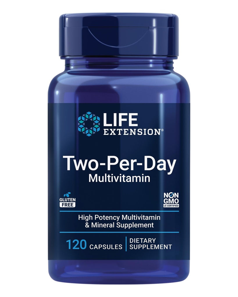 Life Extension Two-Per-Day Multivitamin, Vitamins B, C, D, çinko, 25 Vitamini, Mineraller ve ekstralar, Two-Month Supply, Non-GMO, Gluten-Free, 120 Capsules