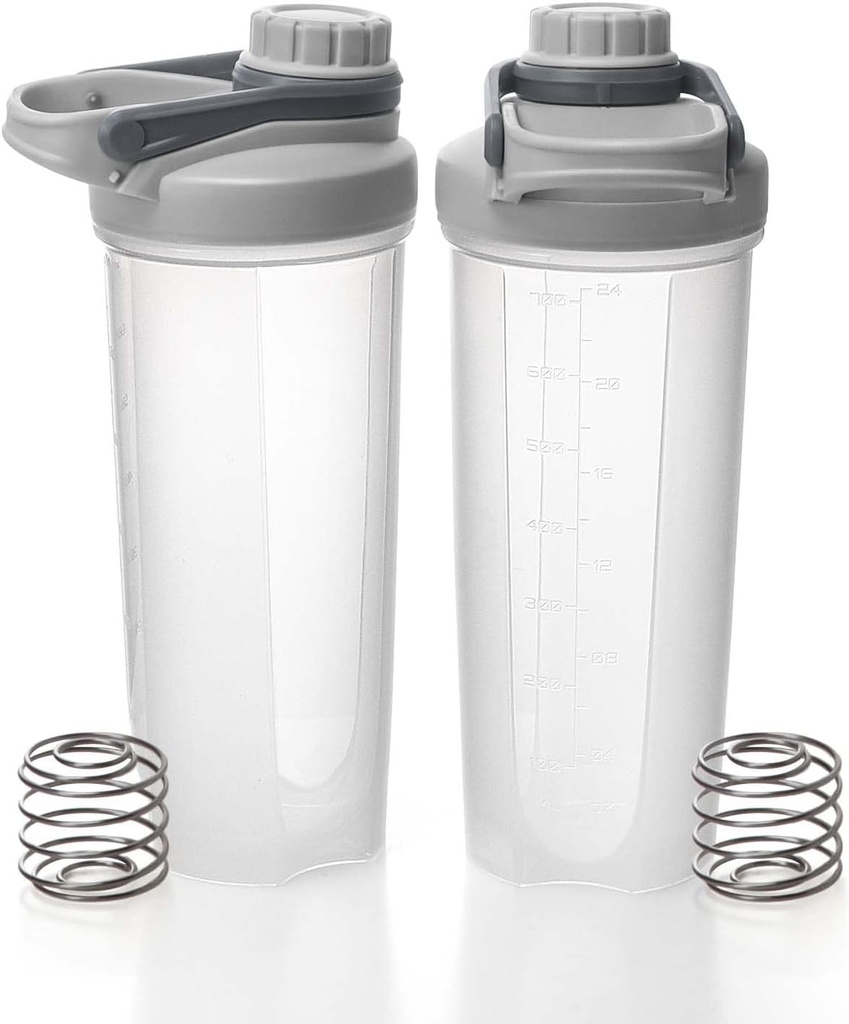 Protein Mixes için EYMPEU 2 Pack Shaker Şişes & Phthalate-free, Solid Vida Cover Leakproof Shaker Cup Dishwasher Güvenli Protein Shakes 24oz, Clear Grey