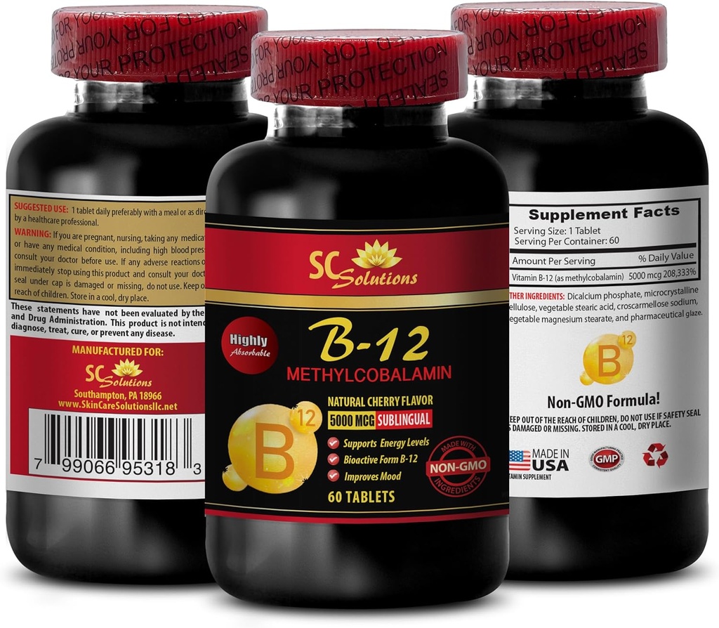 B12 ve magnezyum takviyesi - METHYLCOBALAMIN VITAMIN B-12 5000 - 50 artı enerji üzerinde kadınlar için en iyi vitaminler, 40 yaşın üzerindeki erkekler için en iyi vitaminler - 1 Şişe 60 Tabletler