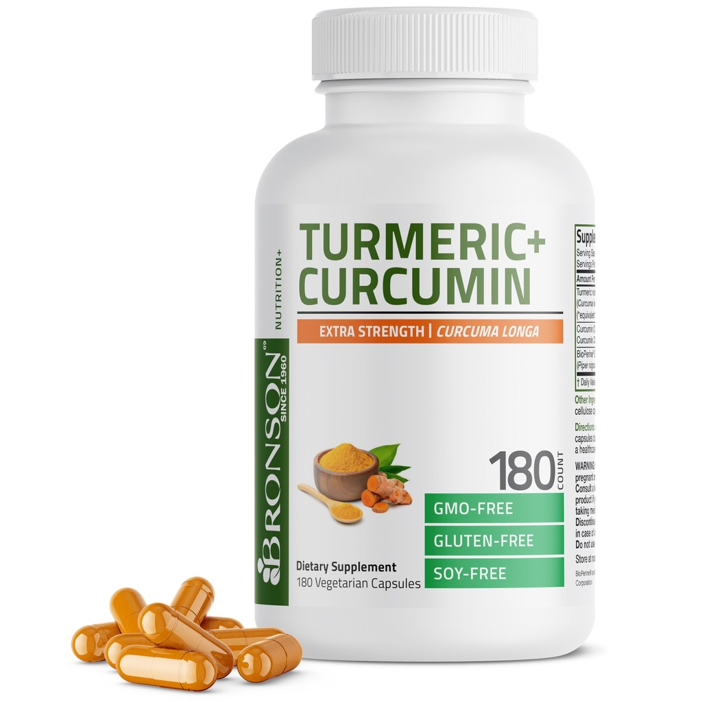 Bronson Turmeric Curcumin Ekstra Güç - Antioksi, Joint & Digestion Support with BioPerine, Non-GMO, 180 Vegetarian Capsules