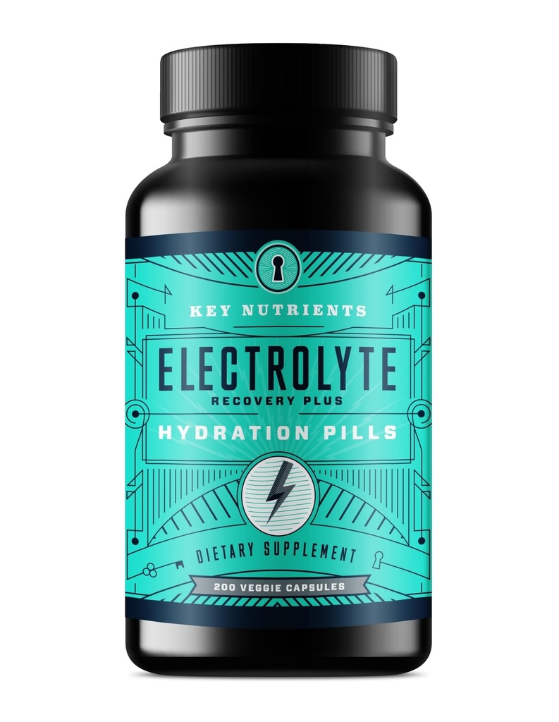 KEY NUTRIENTS Electrolyte Tabletler, 200 Capsules, Salt Tabletler Dehidrasyon için Hızlıca Tabletler - Electrolytes Tabletleri ile Salt Pills, No Sugar, Gluten Free Hydration Tabletleri ABD'de Yapıldı