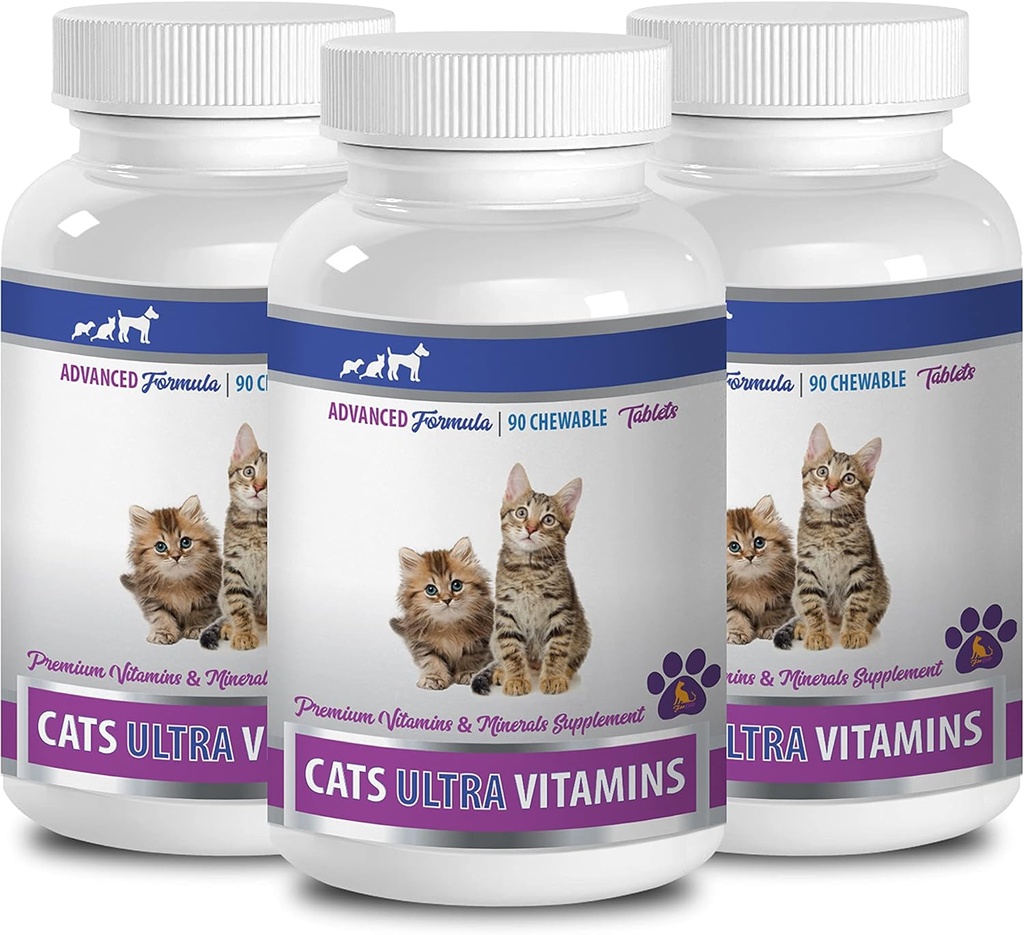 antioxidant for Cats - Ultra Vitamins for Cats - Healthy Minerals and Vitamins Formula - Chews - Calcium for Cats - 3 Bottles (270 Treats)