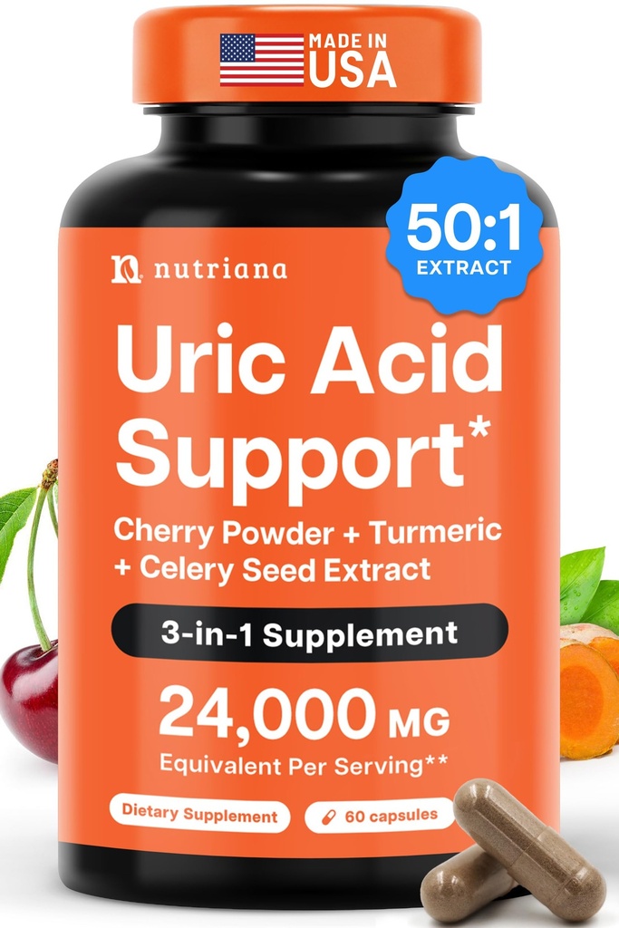 1 Uric Acid Flush Cleanse - Tart Cherry Türmeric & Celery Seed Purge - Ayaklar ve Ortak Destek - 60 Veggie Capsules