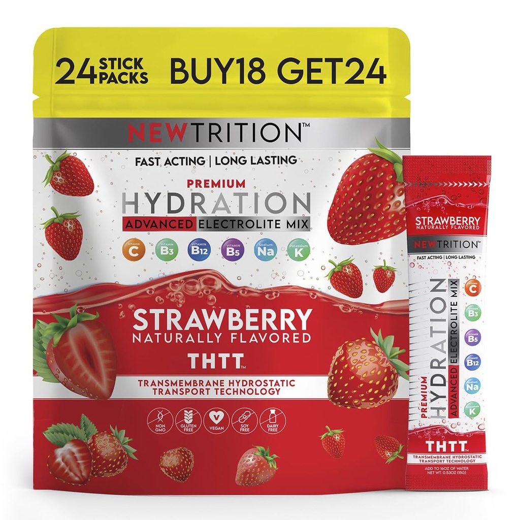 Hydration Toz, Strawberry Pack of 24 Electrolyte Toz Paketleri, Doğal olarak Su için Hydrating Packets, Fast Acting Hydrate Electrolytes with Vitamins B&C, Energy & Recovery