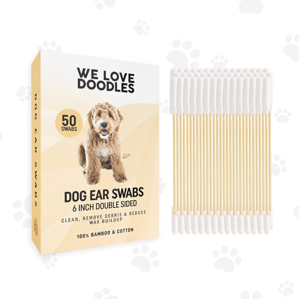 We Love Doodles Long Cotton Dog Ear Swabs | Double Sided Qtips for Dogs | Büyük Ahşap Temiz Balls Tool | Q Tips Swab to Flush Puppy Ears | Clean Wood Buds for Pet Ears | Wipes Çözüm Q-Tips