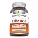 Amazing Formulas Folic Acid (Vitamin B9) 400 mcg | Tabletler Tamam | Non-GMO | Gluten Free | Made in USA (1 Pack, Count 500)