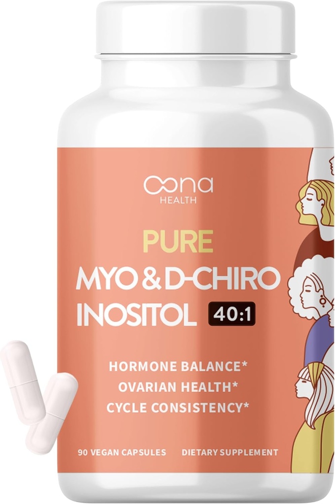 Vegan Myo-Inositol & D-Chiro Inositol Supplement for Women - PCOS Relief, Hormonal Balance, Ovarian Support, Ovulation Support Supplement - Ideal Ratio 40:1-90 Cap - Fertility Supplements for Women