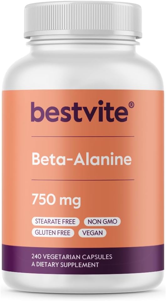 BESTVITE Beta Alanine 750 mg (240 Vejetaryen Capsules) - No Stearates - Vegan - Non GMO - Gluten Free