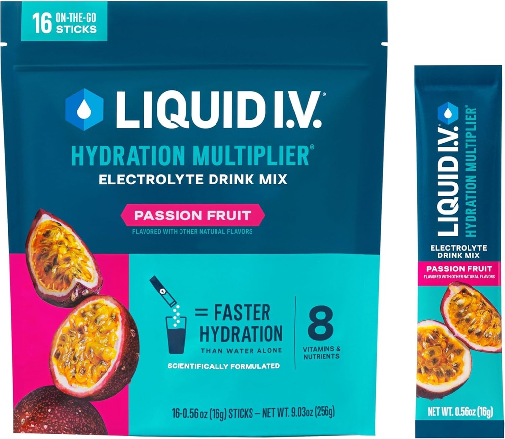 Sıvı I.V.® Hydration Multiplier® - Tutku Meyvesi - Hydration Toz Paketleri | Elektrolyte Toz I.V.® Hydration Multiplier® - Tutku Meyvesi - Hydration Toz Paketi | Single-Serving Sticks | Non-GMO | 16 Hizmetler (Paket 1)