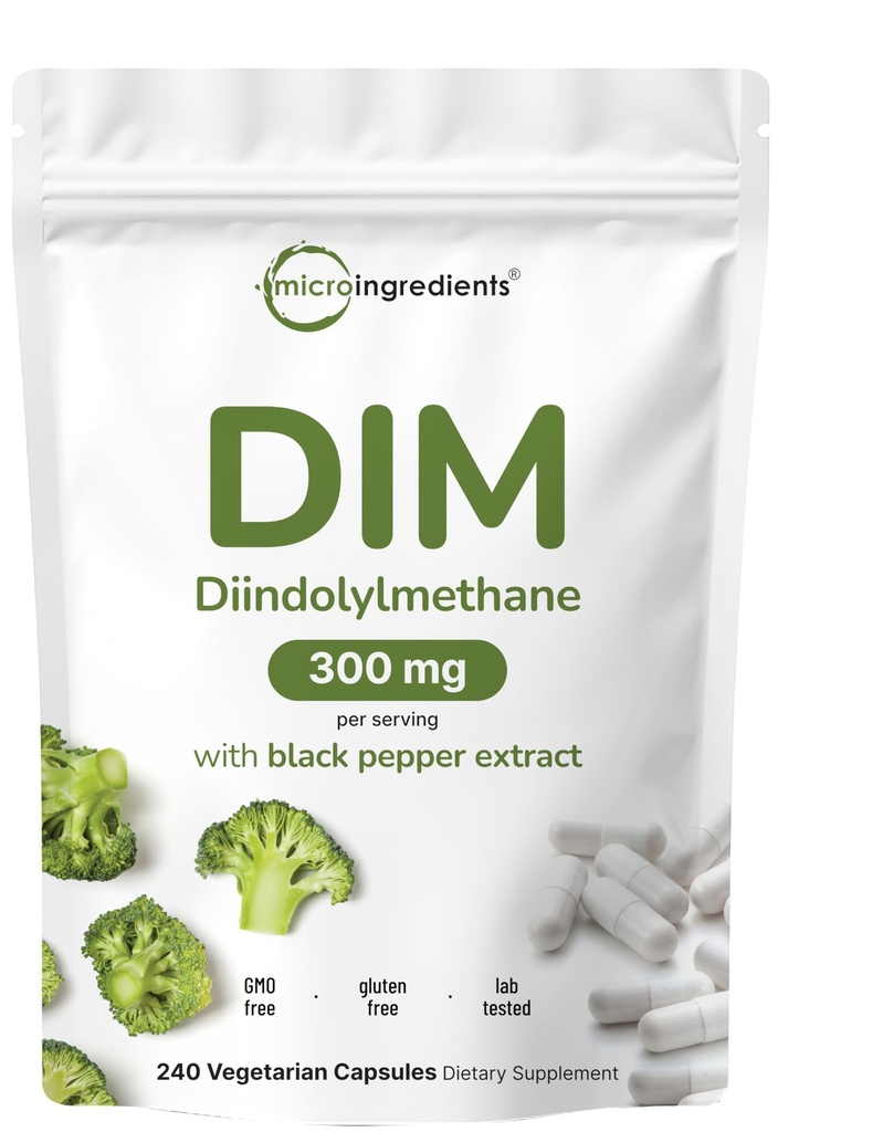 DIM Active Supplement, DIM 300 mg, 240 Veggie Capsules (8-Month Supply), 1 Formula, Estrogen Metabolism, Premium DIM-Plus Broccoli Türlü Daha İyi Absorpsiyon için Siyah Pepper ile Tamamlama