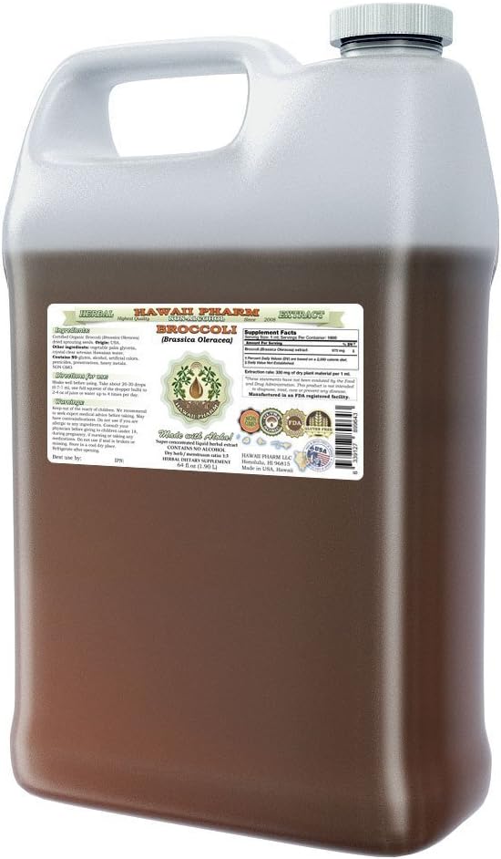 Hawaii Pharm Broccoli Alkol Özgür Sıvısı, Organik Broccoli (Brasica Oleracea) Tohum Glycerite Natural Herbal Supplement 64 ozit