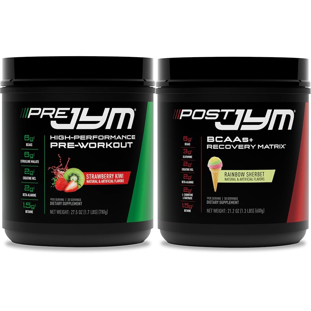 JYM Supplement Science PRE JYM 30 Hizmet - Strawberry Kiwi & - BCAA'nın, Glutamine, Kretine HCL, Beta-Alanine ve More Rainbow Sherbert Flavor, 30 Hizmet, 21.2 oz.