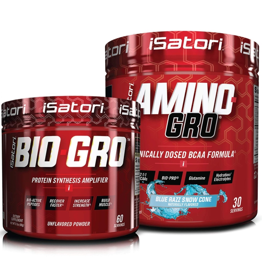 iSatori Bio-GRO protein Synthesis Amplifier - Unflavored (60 Hizmet) & iSatori Platinum-GRO BCAA Toz - Blue Razz Snow Cone (30 hizmet)