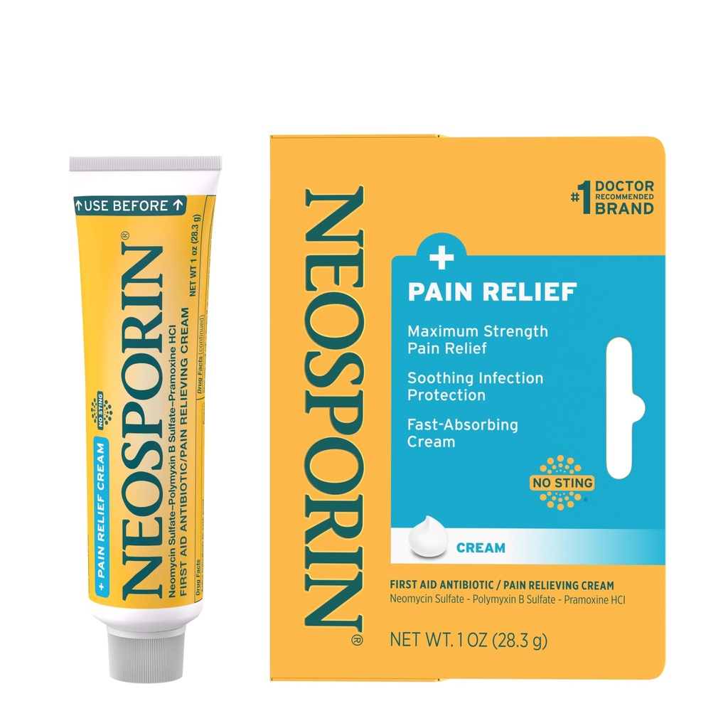 Neosporin + en-Strength Pain Relief Dual Action Cream, First Aid Topical Antibiyotik ve Analgesic Cream for Yara Bakımı Of Minor Cuts, Boates and Burns, Polymyxin B & Pramoksie HCl, 1 oz