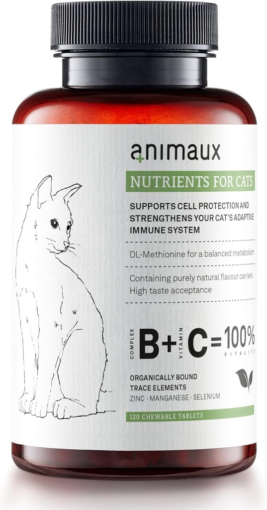 animaux – nutrients for Cats, All-Natural Cat Vitamins, Cat Essentials to Strengthen The Immune System & Natural Cell Protection, Healthy Skin & Shiny Coat, 120 Chewable Tablets, 120 Days Supply