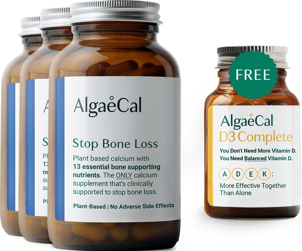 ALGAECAL Vitality Sche - Free 4-in-1 Vitamin D3 Tamam & Plant-Basedelli with 13 Bone- Supporting Minerals, Klinik Olarak Kemik Kayıplarını Durdurmayı Durdurmak, Immune & Whole Body Wellness