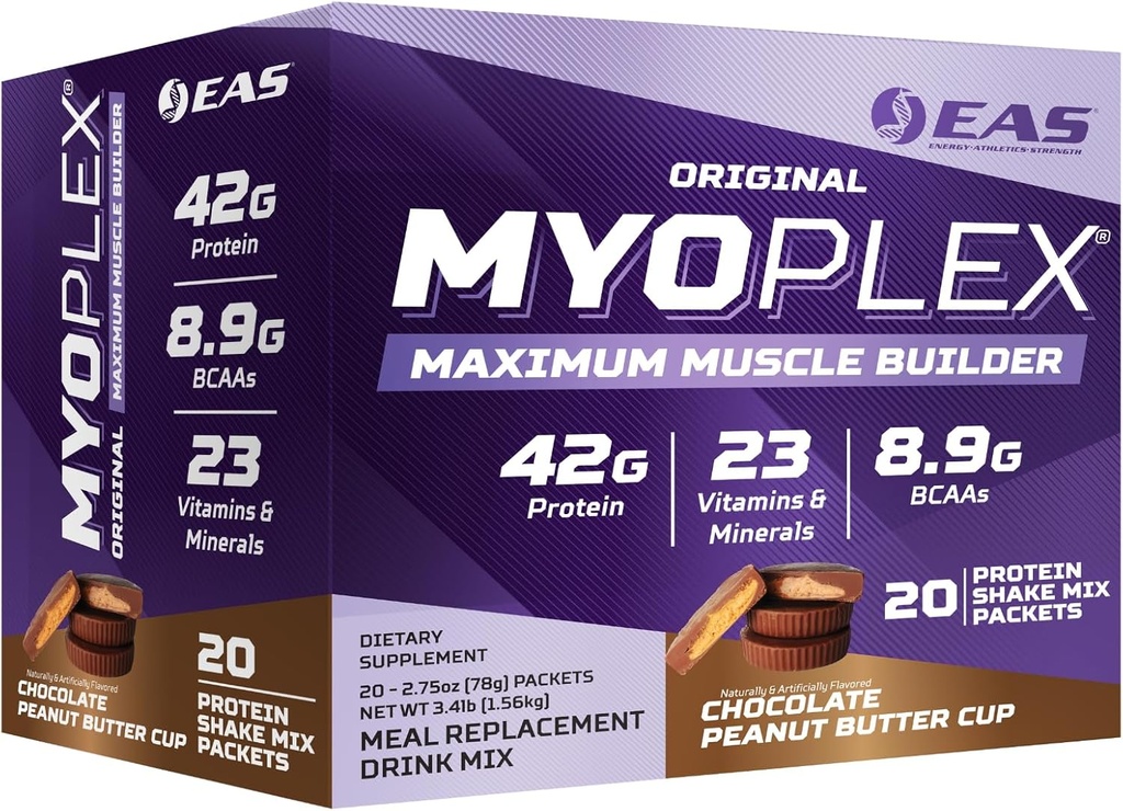 EAS Original Myoplex maximum Muscle Builder, Meal Change protein Mix | Kalite Proteini | 42g Protein, 20 Bireysel Packet (Chocolate Peanut Butter Cup)