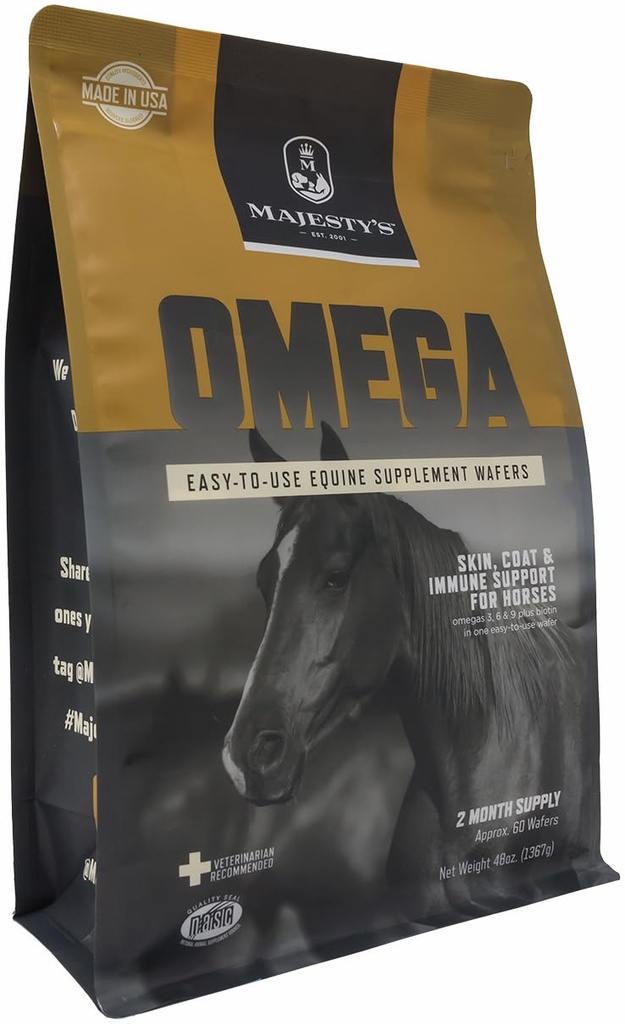 Majestelerinin Omega Wafers - Superior Horse / Equine Skin, Coat ve Immune Support Supplement - Omega 3, 6, 9 ve Biotin - Sayı 60 (2 Ay Supply)