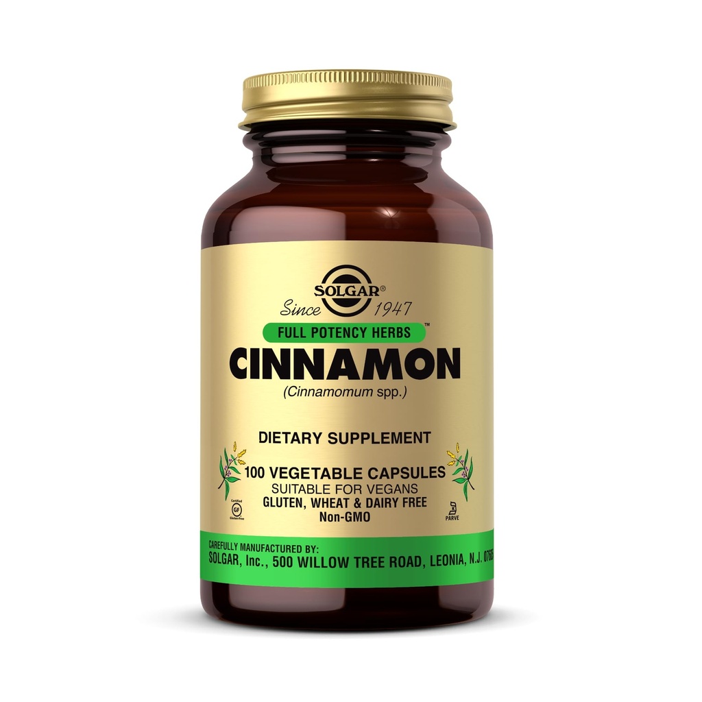Solgar Cinnamon - 100 Sebze Kapsülleri - Tam Potency (FP) - Non-GMO, Vegan, Gluten Free, Dairy Free, Kosher - 100 Hizmet