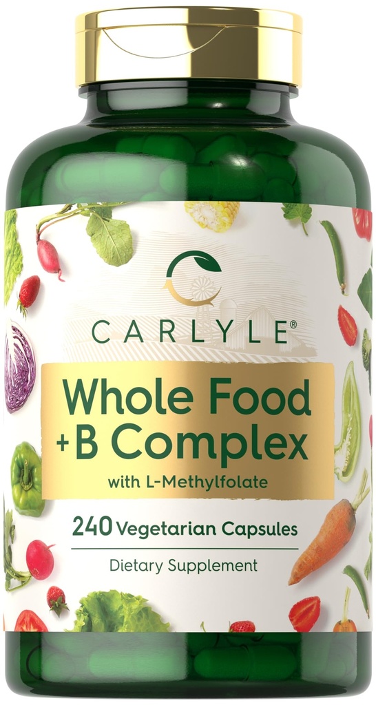 Carlyle Vitamin B Kompleksi Tüm Gıdalar Öpüyor | 240 Capsules | Erkekler ve Kadınlar için Günlük Multivitamin | B1, B2, B6, B12, Folate, Niacin ve L-Methylylfolate | Non-GMO & Vegetarian Supplement