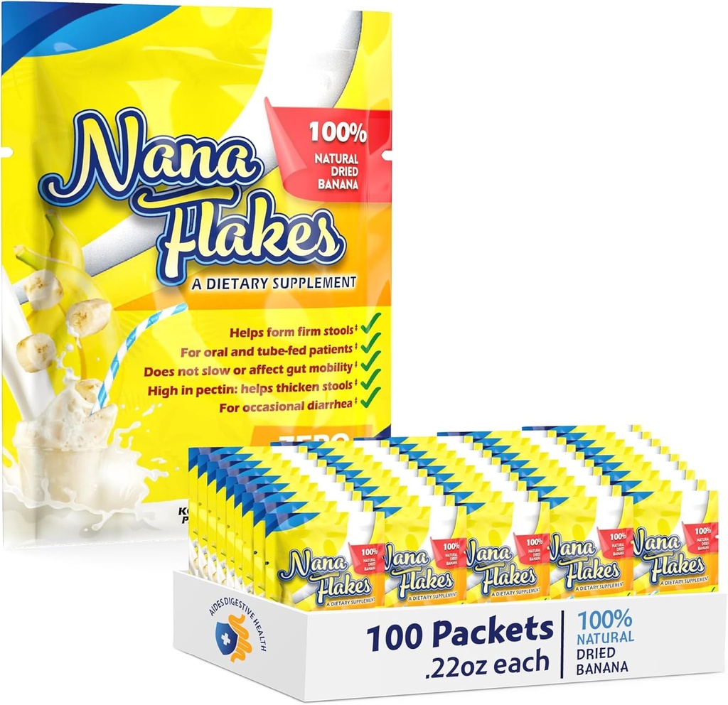 Nana Flakes 100% Pure Banana Flakes Medical Food Toz - Diarrhea & Heart Burn için Yağ Intake & Natural Remedy - Protein ve Fiber Kaynağının Büyük Kaynağı (100 Single-Serve Paketleri)
