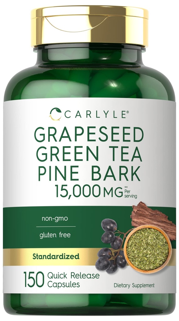 Carlyle Grapeseed, Green Tea, Pine Bark | 15,000 mg | 150 Capsules | Non-GMO ve Gluten Free Supplement Supplement