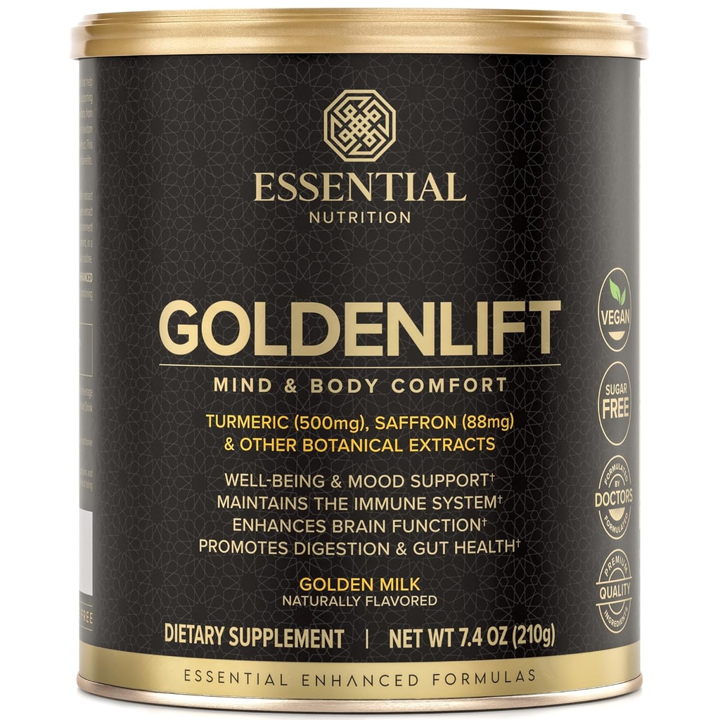 Temel Beslenme Altın Asansör - Altın Süt Tamam - Vegan - Turmeric, Saffron, Cinnamon, Cayenne & Black biber Standartlaştırılmış Ekstralar - Mind & Body Comfort - 7.4 oz (30 hizmet)