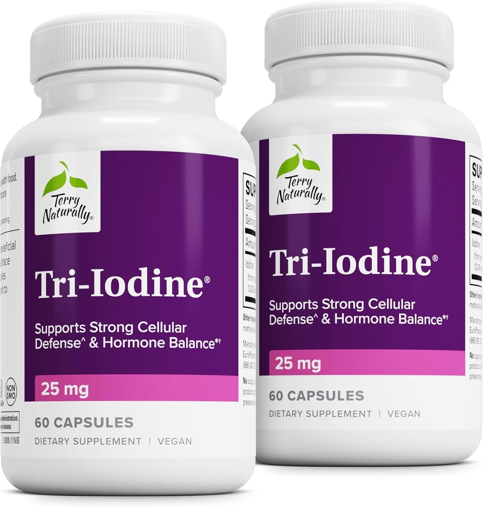 Terry Natural Tri-Iodine - Diyetsel Hap & Prostate Health Support - Sağlıklı Tiroid Fonksiyonu Tamam Yardım - 25 mg, 60 Capsules, 2 Pack