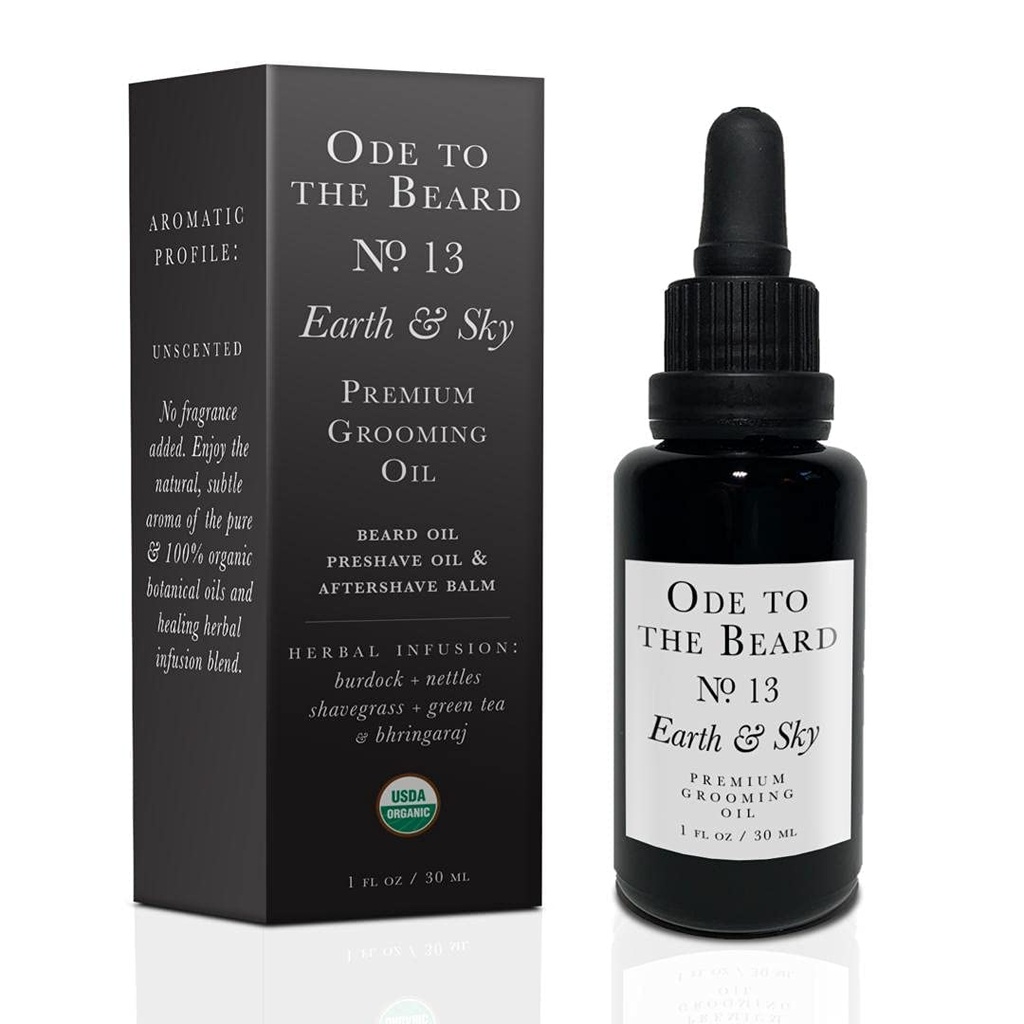 USDA Organik Ayıd Oil For Men, 3in-1 Premium Grooming Oil with Argan Oil, Jojoba Oil, and More, For Beard growth and Beard Wash - Ode To The Beard Earth and Sky Beard Oil, 1 fl oz - Unscented Oil