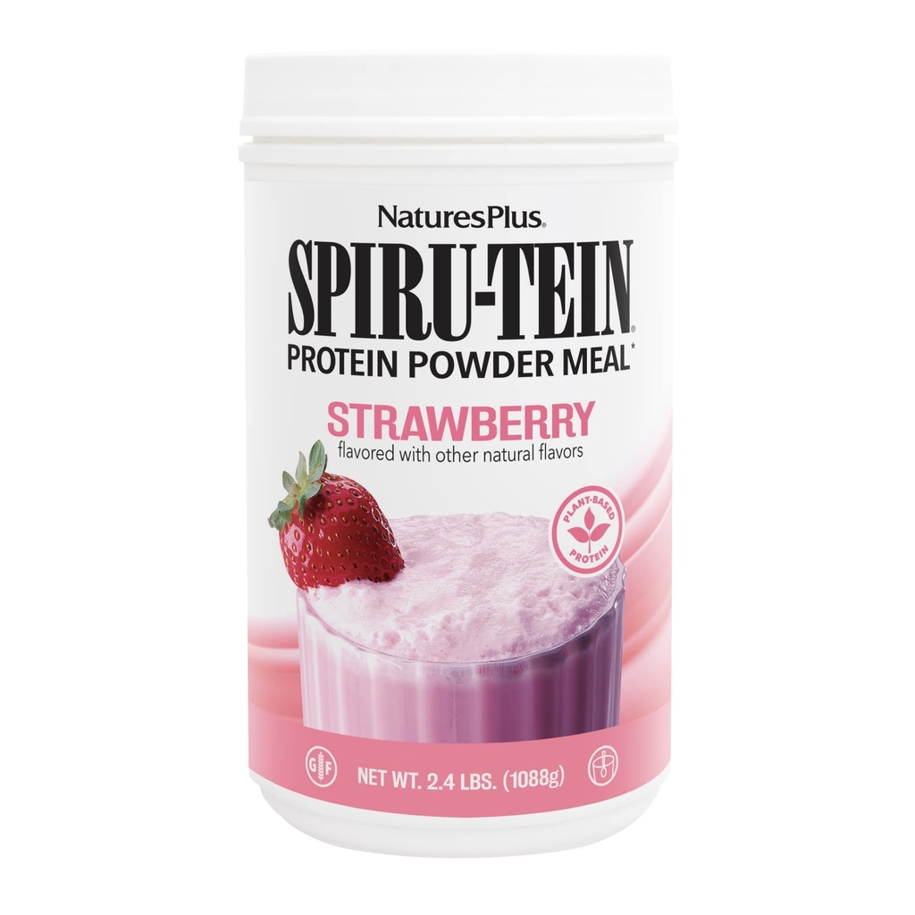 NaturesPlus SPIRU-TEIN, Strawberry - 2.4 lb - Plant-Based Protein Shake - Non-GMO, Vegetarian, Gluten Free - 32 Hizmet