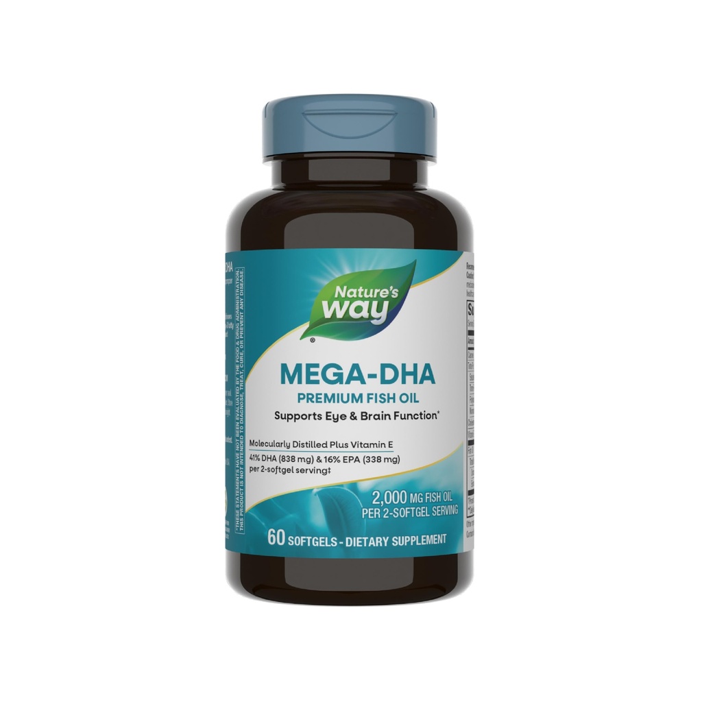 Nature's Way Mega-DHA Premium Fish Oil, Supports Eye and Brain Function*, Omega-3, 2Softgel başına 2.000 Fish Oil mg, 60 Softgels (Pazarlama Mayıs Vary)