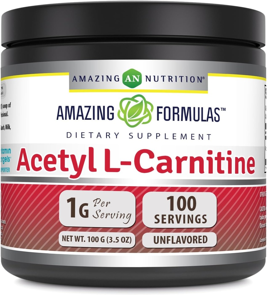 Amazing Formulas Acetyl L-Carnitine 100 Grams (3.5 Oz) Toz Supplement | 100 Hizmet | No-GMO | Gluten Free | Made in USA