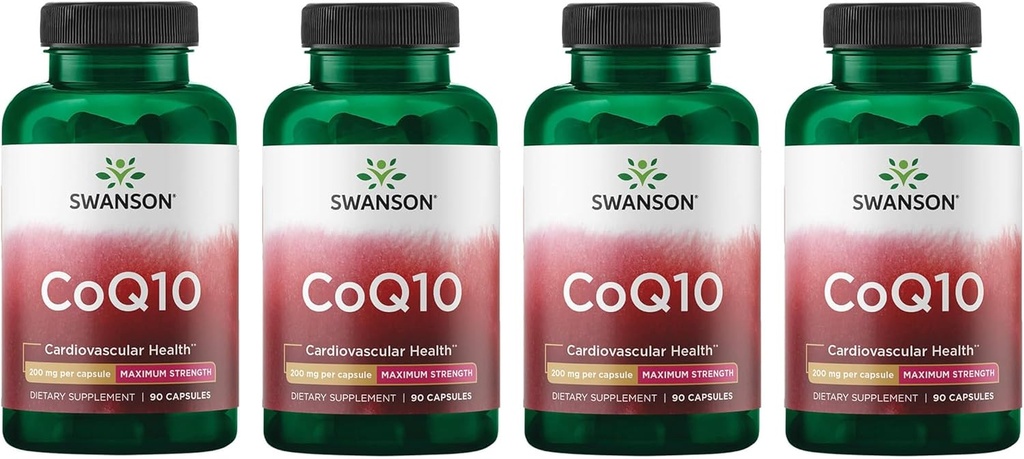 Swanson CoQ10 Cardiovascular Beyin Enerji ve Kalp Sağlığı Antioksi Desteği 200 mg 90 Capsules (4 Pack)