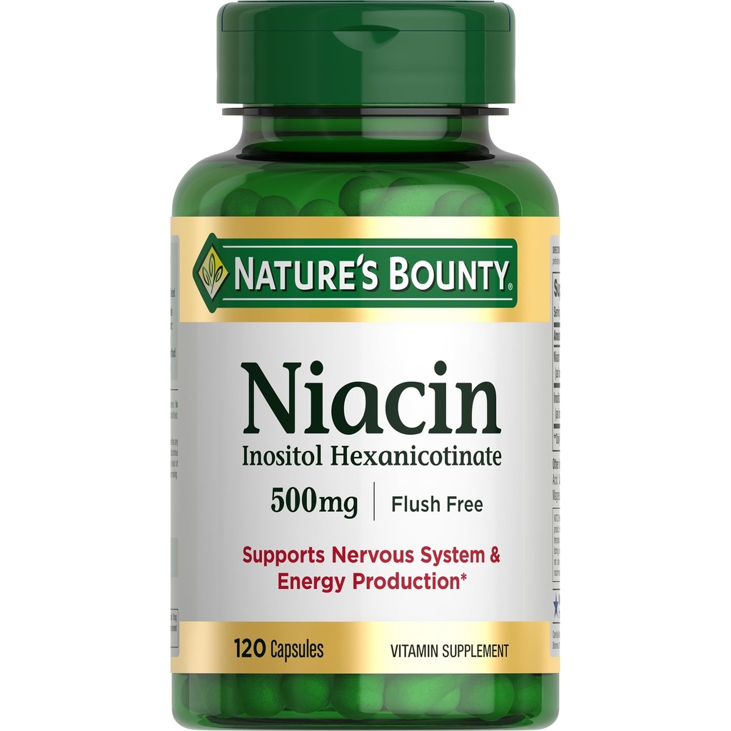 Nature's Bounty Niacin 500 mg Flush Ücretsiz, Hücre Enerji Desteği, Destekler Nervous System Health, 120 Capsules