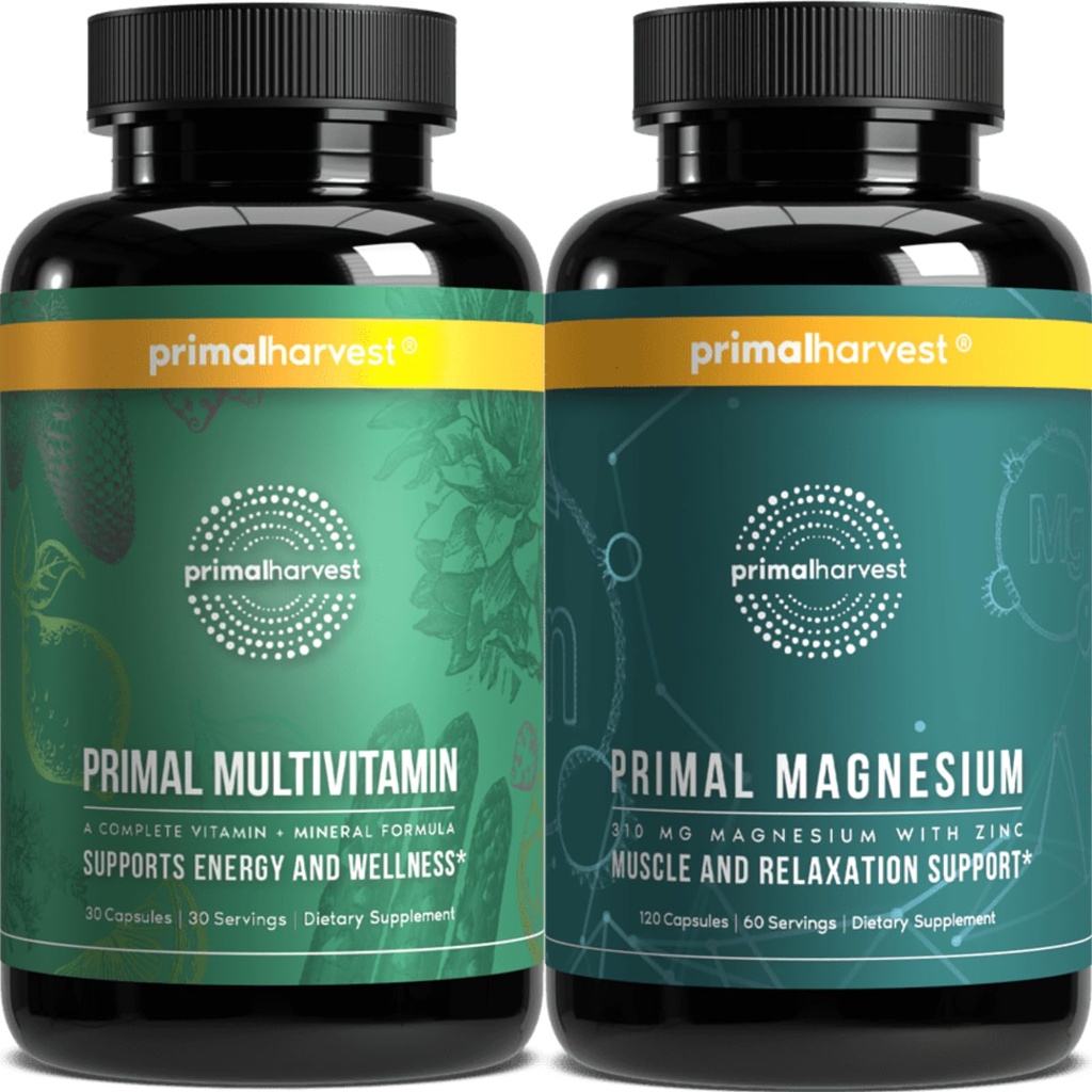 Primal Harvest Multivitamin & Magnezyum Supplements for Women and Men Multi Vitamin Capsules and Magnezyum Glycinate Pills Sche