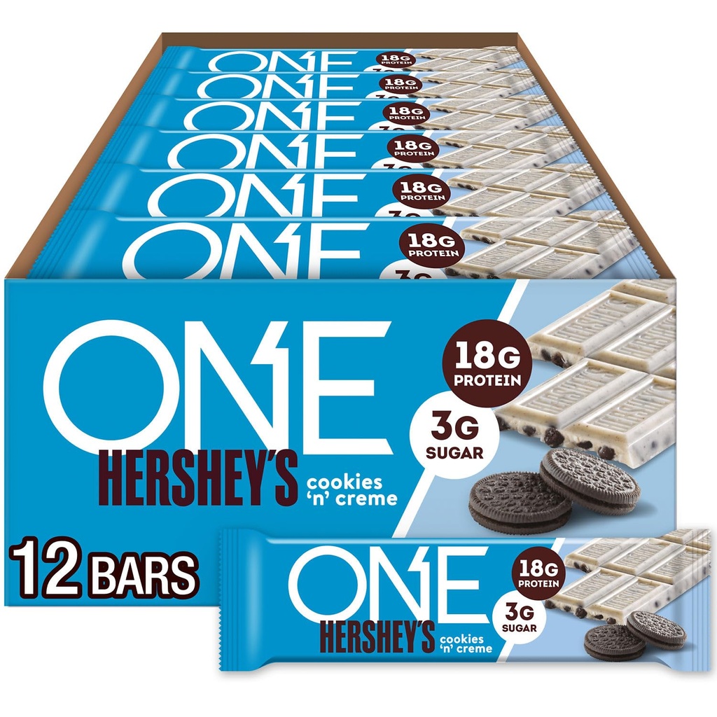 BİR Protein Barları, Hershey'nin Kurabiyeleri 'N' Creme, Gluten Free with 18g protein and 3g Sugar, Pantry Staples, 2.12 oz (12 Count)