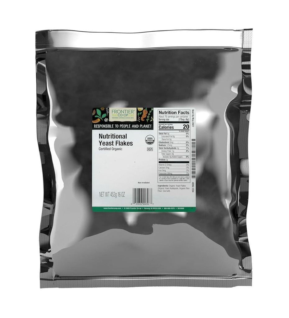 Frontier Co-op Organik Beslenme Yeast Flakes, 16 Oz, Bulk Bag - Essential B Vitaminleri, Non-Irradiated, Kosher Yeast - Parmesan Cheese Substitute