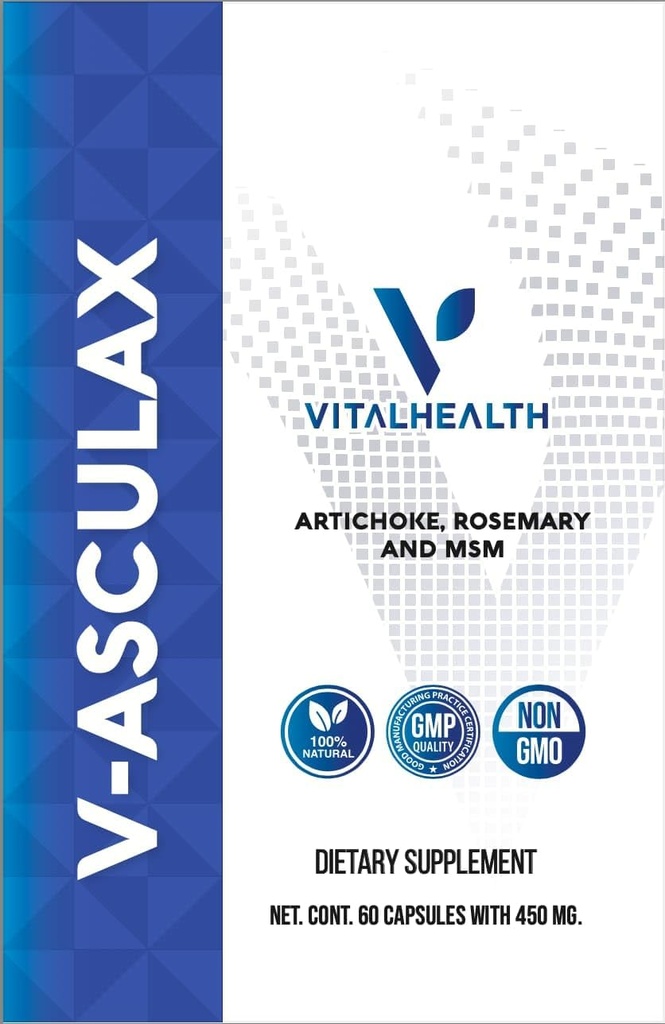 Vital Health V-Asculax Circulation Support – Heart Health, Blood Flow, Akışkan Retention & Arterial Circulation – Natural Herbal Formula with Witch Hazel, Rue, Artichoke, Rosemary, MSM & Horsetail