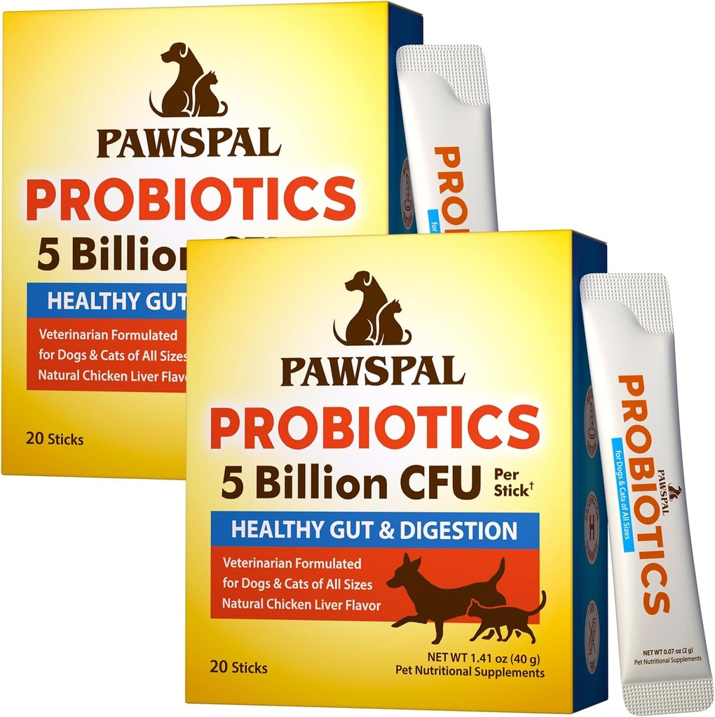 Köpekler ve Kediler için Probiyotikler, 5 Milyar CFU, Veterinarian Formulated, Digestive & Immune Health, Gut Flora Balance, All Natural Probiyotik Toz, Chicken Liver Flavor, 40 Sticks
