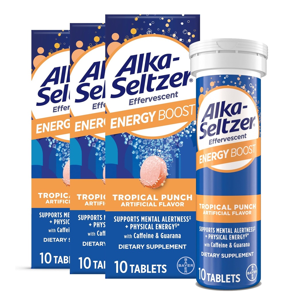 Alka-Seltzer Enerji Boost: Caffeine & Guarana, B Vitaminleri, Ruh Uyarısı ve Fiziksel Enerji, Günlük Enerji Tamam, Fizzy Tabletler, Sugar-Free, Light Trovor, 30ct