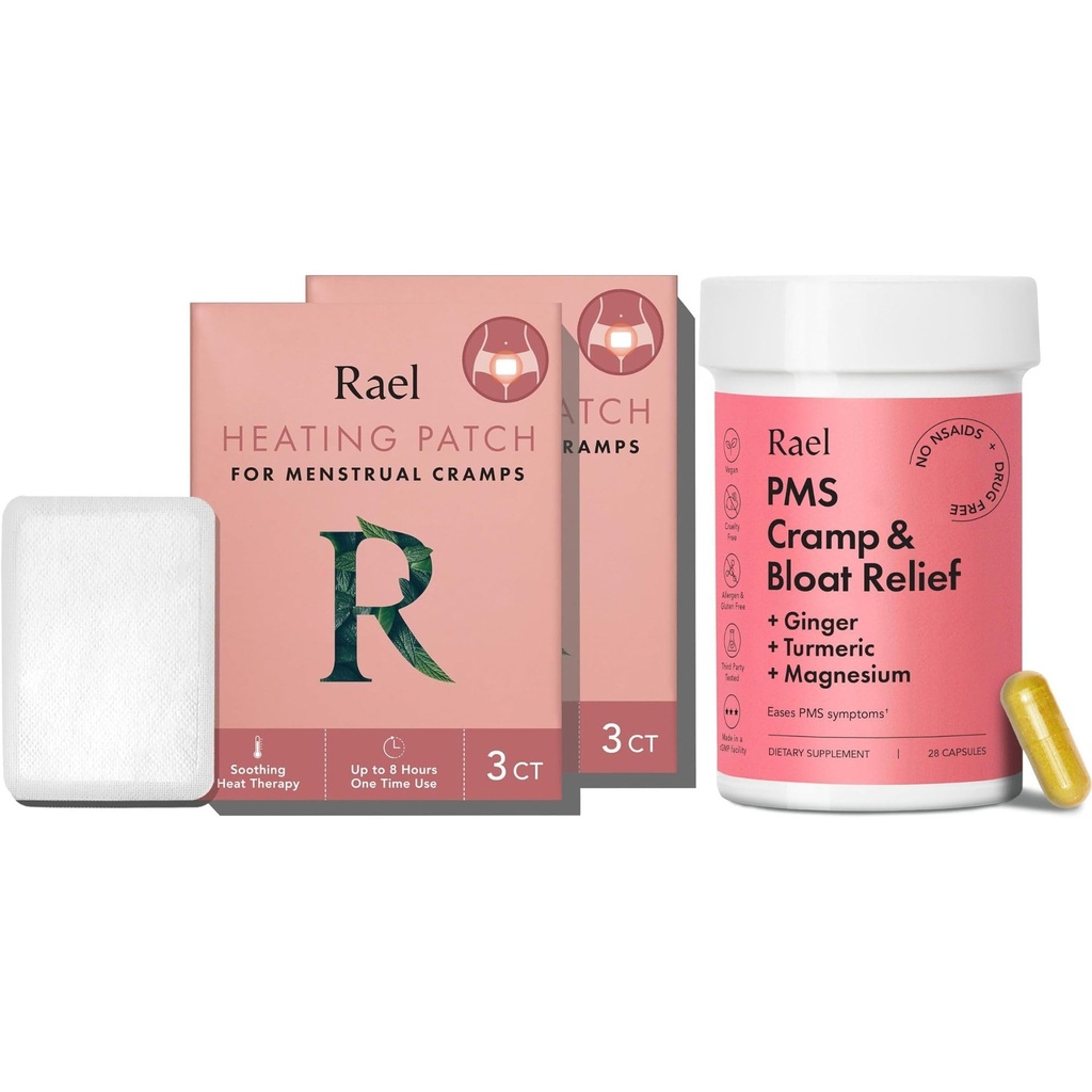 Rael Sche - PMS Supplement for Women (28 Capsules) & Herbal Isıtma Patches (Küçük, 8 Kont)