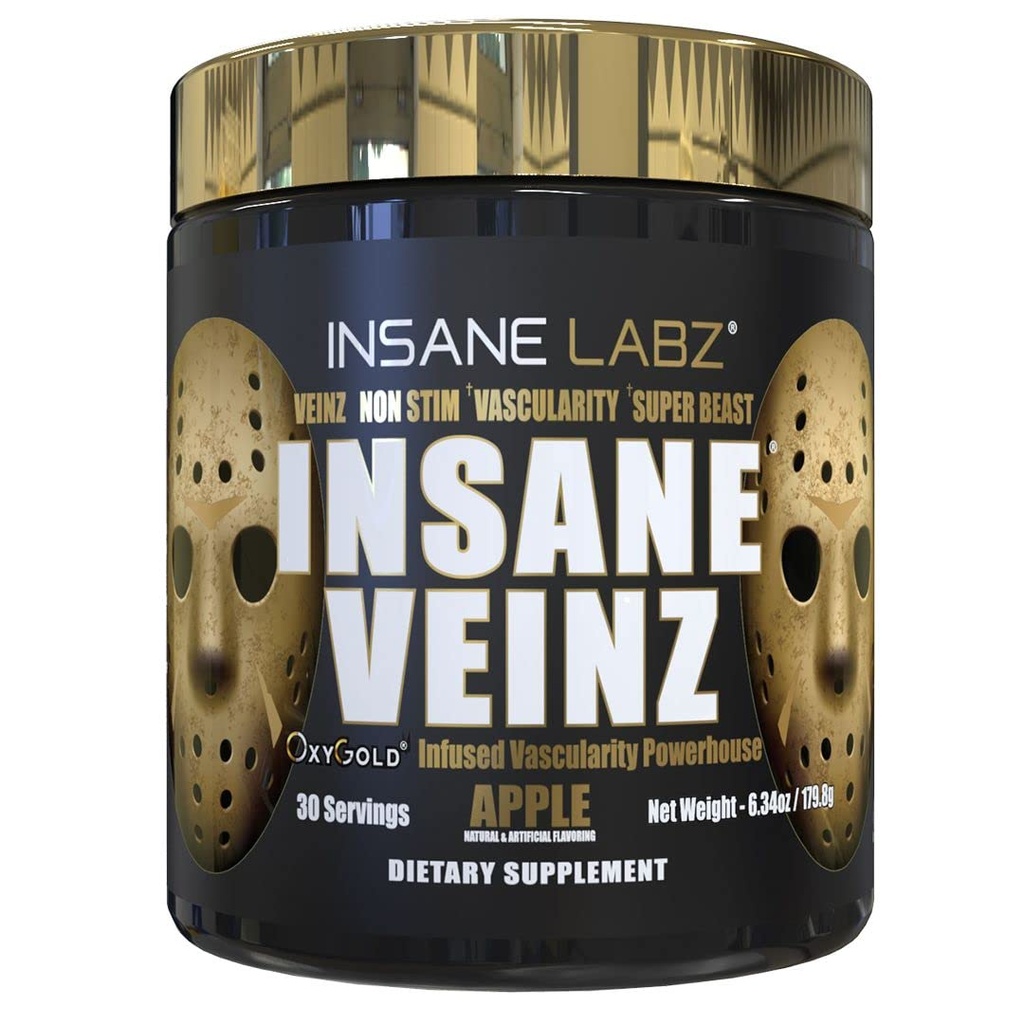 Insane Veinz Gold, Nitric Oksit Non Stimulant pre Workout Toz, Hydromax ile Yüklendi, Vascularity ve Kan Akışını Arttır, 30 Srvgs, Apple Apple