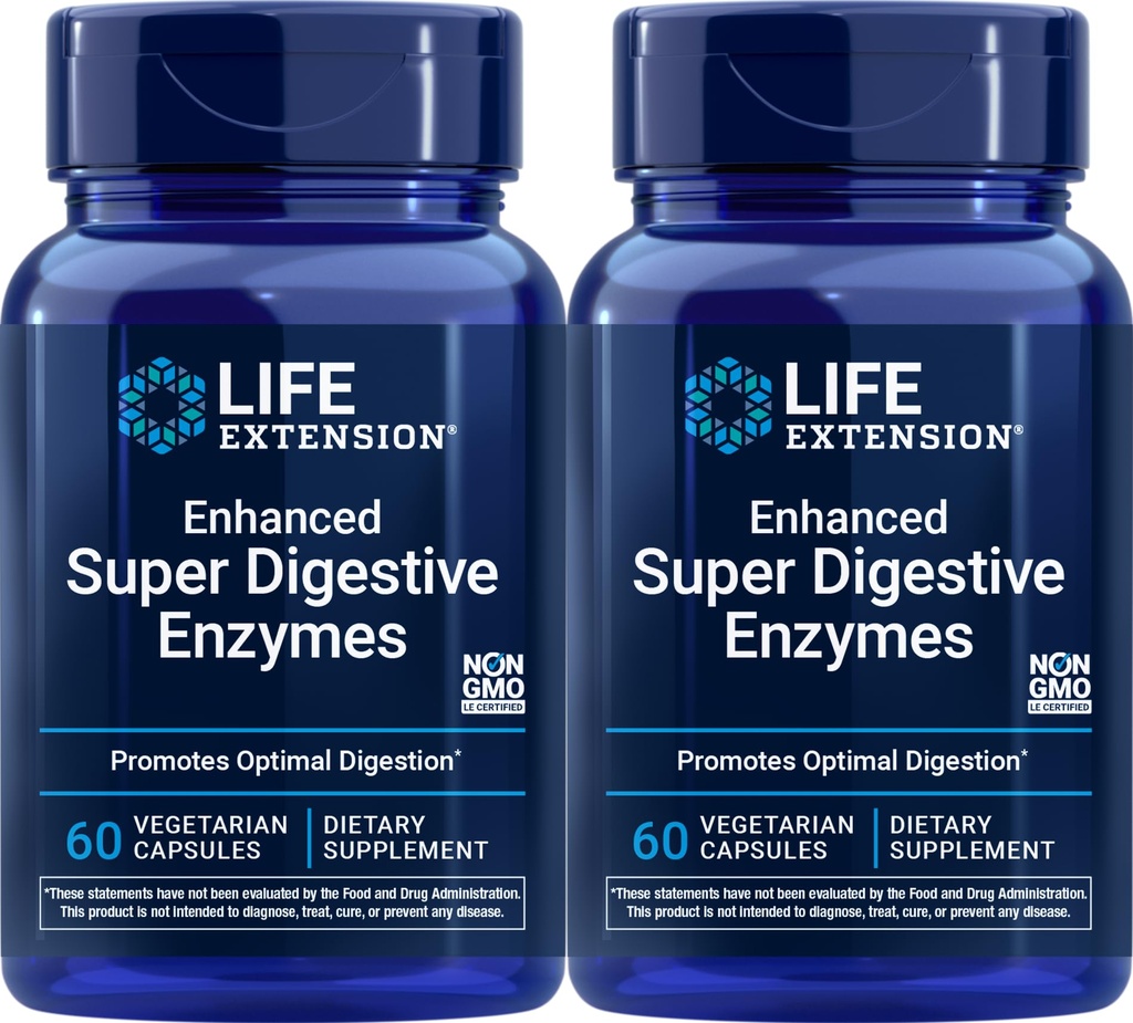 Life Extension Geliştirilmiş Super Digestive Enzymes, 60 Vegetarian Capsules (Pack of 2)
