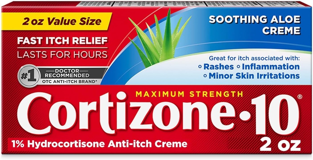 Cortizon Soothing Aloe ile 10 maksimum Güçlü Anti-Itch Cream, %1 Hydrocortisone Creme, 2 oz. (Eski Ambalaj)