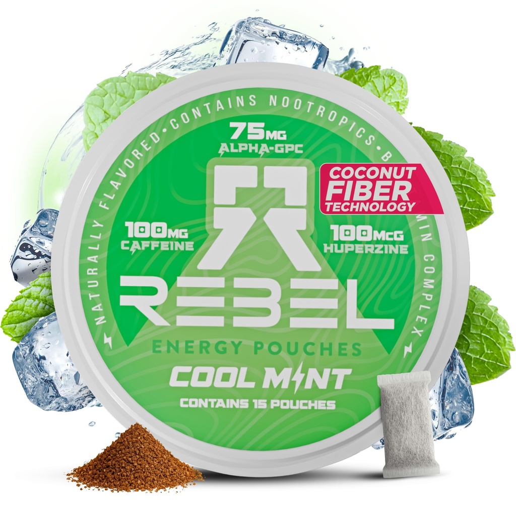 Nootropic Energy Caffeine Pouches • 100 mg Caffeine • Alfa GPC • Huperzine A & Essential Vitaminler • Sugar-Free • Coconut Fiber Teknolojisi • Cool Mint Flavor • 1 Pouches Per Can (Pack of 1)