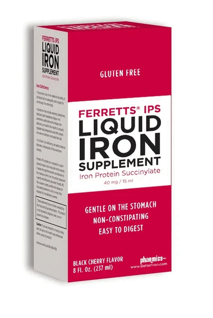 Ferretts Liquid Iron Supplement 40mg (IPS) - 8 Fl Oz. of Black Cherry Flavored High Potency Iron Supplements for Kids & Hamile Women - Gentle & Non-Constipating Yummy Liquid Iron Supplement